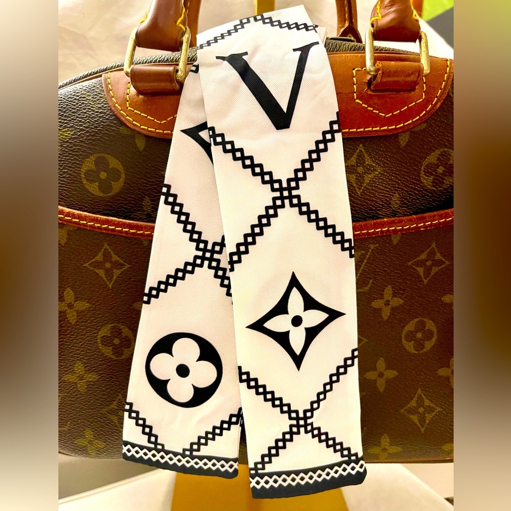 Black Script Monogram Twilly Bandeau Scarf